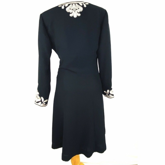 MAGGY LONDON Vint RARE 80s A-line Bell Sleeve V-Neck Dress Sz 6 Embroidered NWOT - Picture 3 of 7
